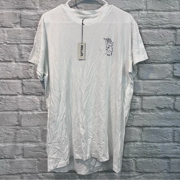 NWT Rollas Men’s Medium Bird Head Chain Stitch White T-shirt - Picture 2 of 7